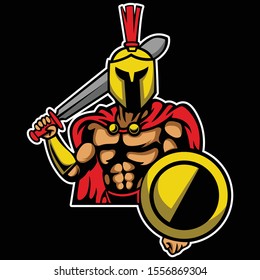 Esport Mascot spartan vector illustration with sword and shield