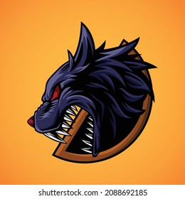 esport mascot of wolf head, this cool and fierce image is suitable for esport team logos or for adventure and hunting team logo like skateboard, can be used t-shirt or merchandise design