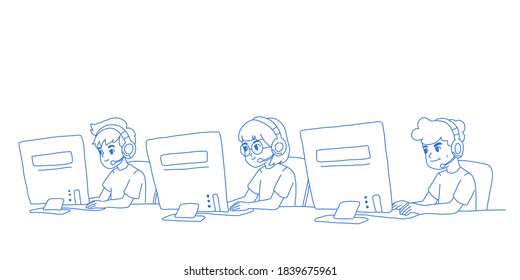 E-Sport players character design of vector. Cartoon illustration style.