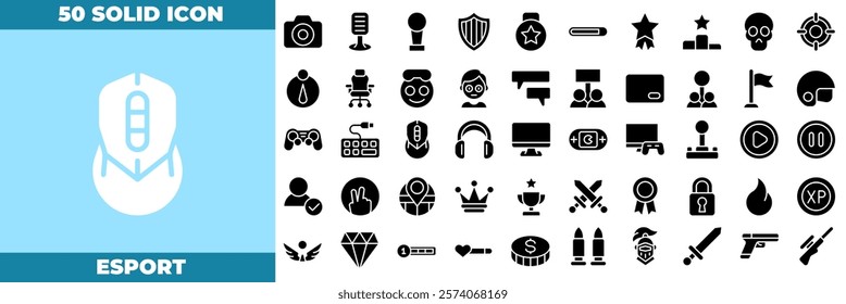 Esport Solid Editable Icons set. Vector illustration in modern thin solid style of esport icons: game, sport, gamer, etc