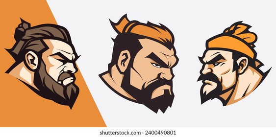 Esport and Sport Logo Mascots: Fighter, Sumo, and MMA Designs for Stickers, T-shirts, Vector Cartoon Illustrations