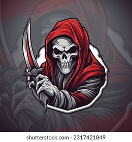 Esport and Sport Team Illustration: Death Reaper Mascot Logo Design with Modern Concept