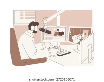 Ilustrações isoladas de vetor de desenhos animados em streaming de E-sport. Jogador de e-sport no headset, transmissão ao vivo, criação de conteúdo, negócios de entretenimento, competição de jogos, monitora desenhos animados vetoriais de diversidade.