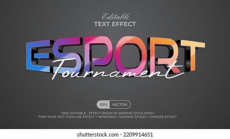 Esport text effect colorful style. Editable text effect game sport theme with modern gradient for poster, web, banner, cover, promotion.
