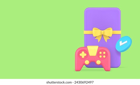 Esport virtual gaming championship win present gamepad banner copy space 3d icon realistic vector illustration. Cybersport video game tournament victory gift multimedia entertainment achievement