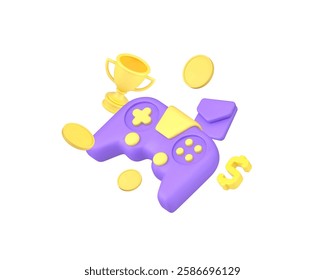 Esport virtual video gaming championship win entertainment 3d icon realistic vector illustration. Cybersport game tournament victory cyberspace league champion gamepad controller technology