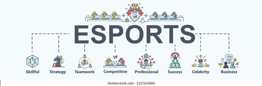 Esports Banner Web Icon For Business Game And Futuristic, Strategy, Teamwork, Professional, Competitive, And Success. Minimal Vector Infographic.