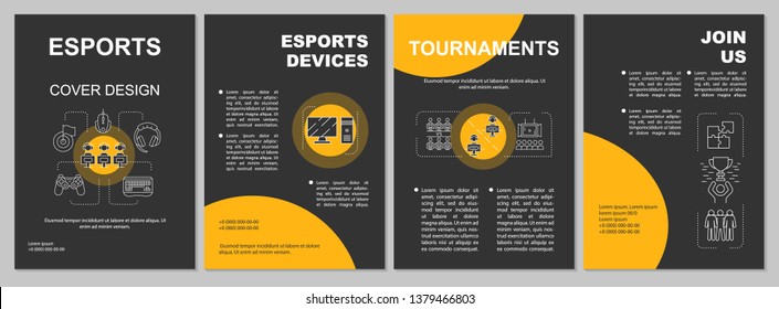 Esports brochure template layout. E sports tournaments, devices. Flyer, booklet, leaflet print design with linear illustrations. Vector page layouts for magazines, annual reports, advertising posters