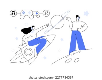 Ilustración vectorial de concepto abstracto de colaboración eSports. Asociación de deportes electrónicos, cooperación de marcas globales, patrocinios, colaboración de ligas de campeonato, metáfora abstracta del entretenimiento convencional.