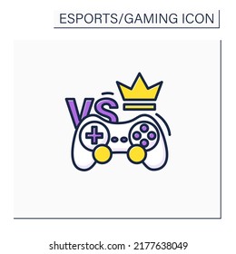 Esports color icon. Competition form using video games. Multiplayer video game contest. Special equipment. Joystick. Gaming concept. Isolated vector illustration