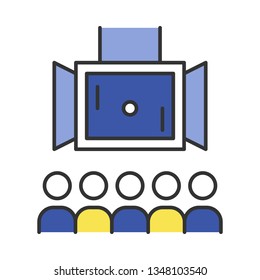Esports color icon. Electronic games. Multiplayer competition. Teamwork. E sports streaming. Big screen and audience. Isolated vector illustration