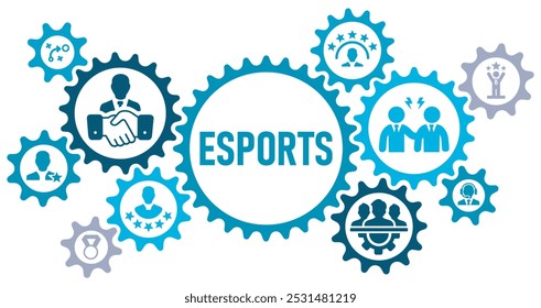 Esports concept banner web website icons vector illustration with an icons of skillful, success, teamwork, professional, competitive, business, celebrity, strategy, white background editable icons,