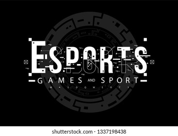 Esports. Conceptual Layout with HUD elements for print and web. Lettering with futuristic user interface elements.