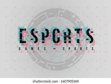 Esports. Conceptual Layout with HUD elements for print and web. Lettering with futuristic user interface elements.