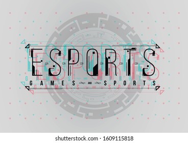 Esports. Conceptual Layout with HUD elements for print and web. Lettering with futuristic user interface elements.