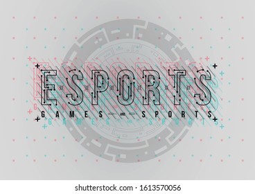 Esports. Conceptual Layout with HUD elements for print and web. Lettering with futuristic user interface elements.