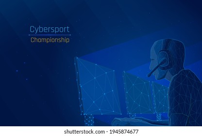 Esports or cybersport, online battle, battle for the prize and the prize in online games. distance competition is very important during a pandemic .vector illustrator,eps10,wireframe,dark blue bg