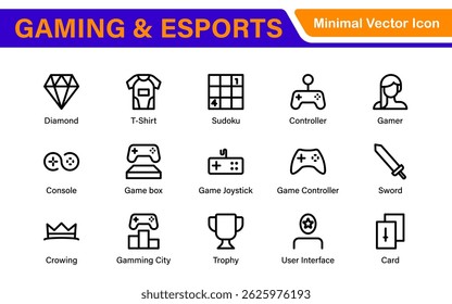Esports Gaming Icon Pack – Modern Outline, Vector, and Line Art Illustrations for Tournaments, Teams, Players, Games, and Digital Design