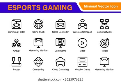 Esports Gaming Icon Pack – Modern Outline, Vector, and Line Art Illustrations for Tournaments, Teams, Players, Games, and Digital Design