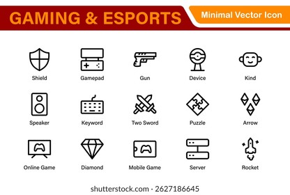 Esports Gaming Icon Pack – Modern Outline, Vector, and Line Art Illustrations for Tournaments, Teams, Players, Games, and Digital Design