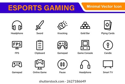 Esports Gaming Icon Pack – Modern Outline, Vector, and Line Art Illustrations for Tournaments, Teams, Players, Games, and Digital Design