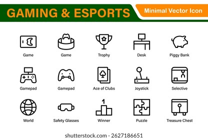 Esports Gaming Icon Pack – Modern Outline, Vector, and Line Art Illustrations for Tournaments, Teams, Players, Games, and Digital Design