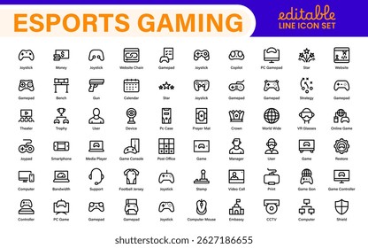Esports Gaming Icon Pack – Modern Outline, Vector, and Line Art Illustrations for Tournaments, Teams, Players, Games, and Digital Design