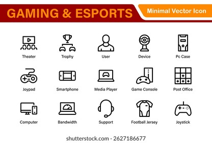 Esports Gaming Icon Pack – Modern Outline, Vector, and Line Art Illustrations for Tournaments, Teams, Players, Games, and Digital Design