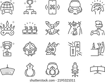 E-sports icon set. Included the icons as gamer, tournament players, games, and more.