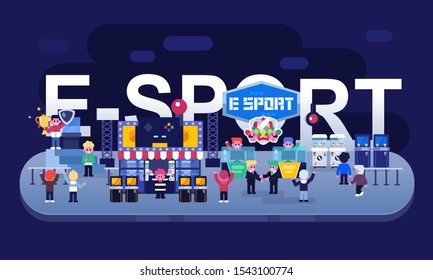 esports industry concept, game festival, professional gamer, player. Flat vector illustration game business
