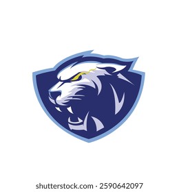 The esports logo design with an image of an angry white tiger on a blue background conveys an impression of enthusiasm and novelty