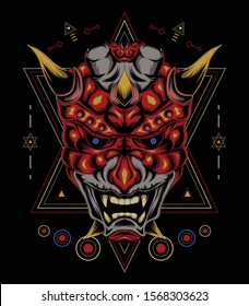 eSports logo kabuki illustration. red devil face illustration.  
