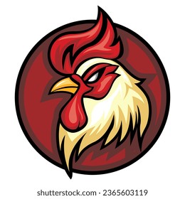 esports logo mascot of a rooster in a circle with a comb burning like fire with lines resembling lightning