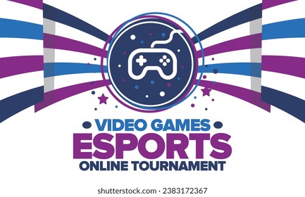 Esports Online Tournament. Video Games streaming. Cyber sport and gaming concept. Play in arcade, video or computer game. Gamepad, controller or joystick. Leisure, entertainment and fun. Vector