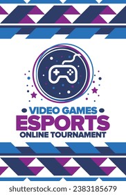 Esports Online Tournament. Video Games streaming. Cyber sport and gaming concept. Play in arcade, video or computer game. Gamepad, controller or joystick. Leisure, entertainment and fun. Vector