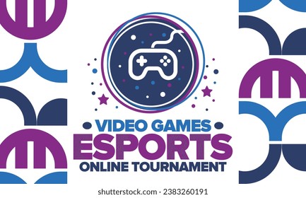 Esports Online Tournament. Video Games streaming. Cyber sport and gaming concept. Play in arcade, video or computer game. Gamepad, controller or joystick. Leisure, entertainment and fun. Vector
