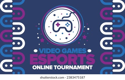 Esports Online Tournament. Video Games streaming. Cyber sport and gaming concept. Play in arcade, video or computer game. Gamepad, controller or joystick. Leisure, entertainment and fun. Vector