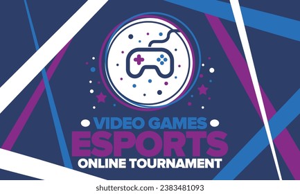 Esports Online Tournament. Video Games streaming. Cyber sport and gaming concept. Play in arcade, video or computer game. Gamepad, controller or joystick. Leisure, entertainment and fun. Vector