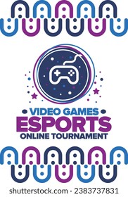 Esports Online Tournament. Video Games streaming. Cyber sport and gaming concept. Play in arcade, video or computer game. Gamepad, controller or joystick. Leisure, entertainment and fun. Vector