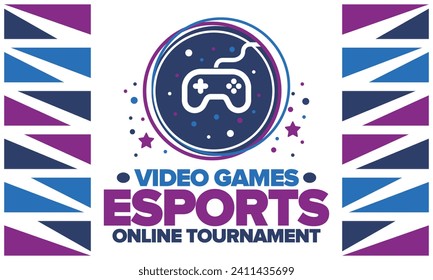 Esports Online Tournament. Video Games streaming. Cyber sport and gaming concept. Play in arcade, video or computer game. Gamepad, controller or joystick. Leisure, entertainment and fun. Vector