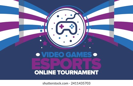 Esports Online Tournament. Video Games streaming. Cyber sport and gaming concept. Play in arcade, video or computer game. Gamepad, controller or joystick. Leisure, entertainment and fun. Vector