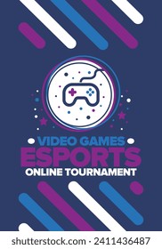 Esports Online Tournament. Video Games streaming. Cyber sport and gaming concept. Play in arcade, video or computer game. Gamepad, controller or joystick. Leisure, entertainment and fun. Vector