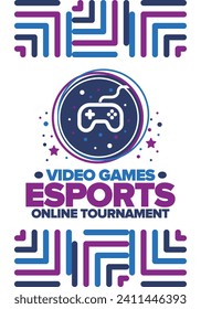 Esports Online Tournament. Video Games streaming. Cyber sport and gaming concept. Play in arcade, video or computer game. Gamepad, controller or joystick. Leisure, entertainment and fun. Vector