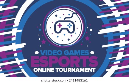 Esports Online Tournament. Video Games streaming. Cyber sport and gaming concept. Play in arcade, video or computer game. Gamepad, controller or joystick. Leisure, entertainment and fun. Vector
