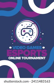 Esports Online Tournament. Video Games streaming. Cyber sport and gaming concept. Play in arcade, video or computer game. Gamepad, controller or joystick. Leisure, entertainment and fun. Vector