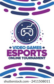 Esports Online Tournament. Video Games streaming. Cyber sport and gaming concept. Play in arcade, video or computer game. Gamepad, controller or joystick. Leisure, entertainment and fun. Vector