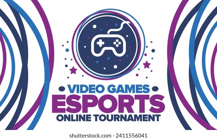 Esports Online Tournament. Video Games streaming. Cyber sport and gaming concept. Play in arcade, video or computer game. Gamepad, controller or joystick. Leisure, entertainment and fun. Vector