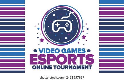 Esports Online Tournament. Video Games streaming. Cyber sport and gaming concept. Play in arcade, video or computer game. Gamepad, controller or joystick. Leisure, entertainment and fun. Vector