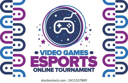 Esports Online Tournament. Video Games streaming. Cyber sport and gaming concept. Play in arcade, video or computer game. Gamepad, controller or joystick. Leisure, entertainment and fun. Vector