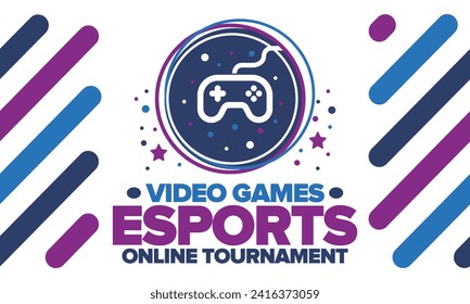 Esports Online Tournament. Video Games streaming. Cyber sport and gaming concept. Play in arcade, video or computer game. Gamepad, controller or joystick. Leisure, entertainment and fun. Vector